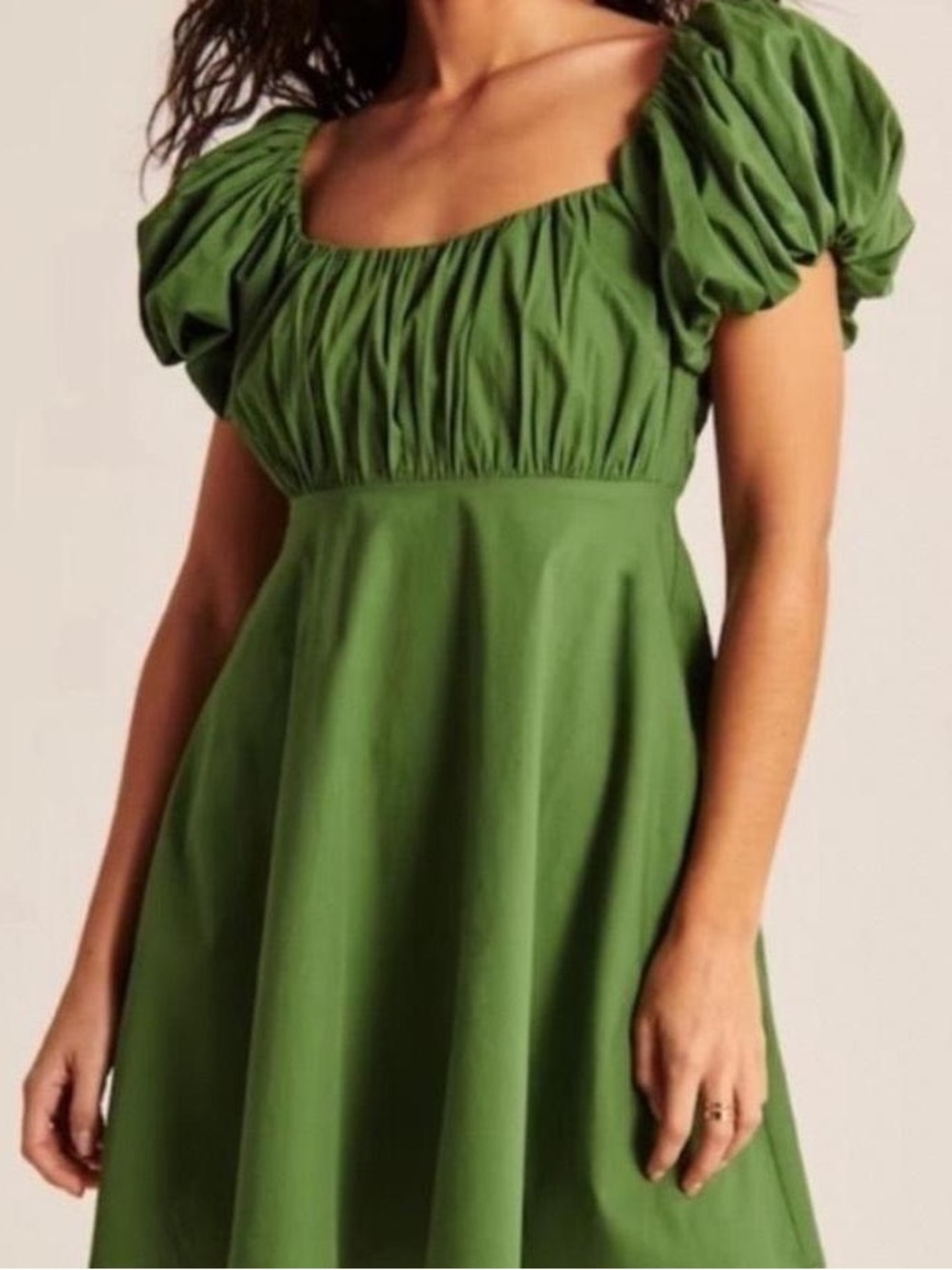 Abercrombie Emerson Puff-Sleeve Square Neck Mini Dress in Green